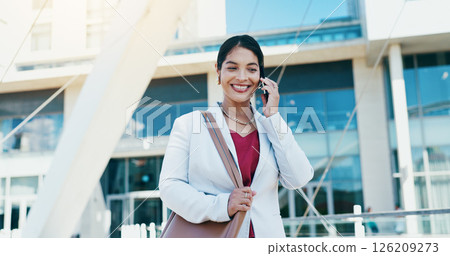 Happy woman, city and business realtor with phone call for conversation, chat or discussion. Female person, employee or real estate agent with smile on mobile smartphone for property or negotiation Happy woman, city and business realtor with phone call for conversation, chat or discussion. Female person, employee or real estate agent with smile on mobile smartphone for property or negotiation 126209273