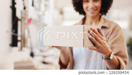 Packing, parcel and box with woman hands for small business and product with shipping inspection. Sale, delivery and startup with order, shopping and customer information for supplier and shipment Packing, parcel and box with woman hands for small business and product with shipping inspection. Sale, delivery and startup with order, shopping and customer information for supplier and shipment 126209454