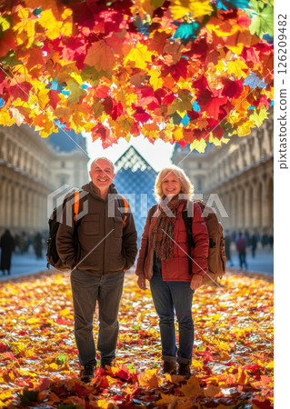 vibrant autumnal scene featuring man woman 126209482