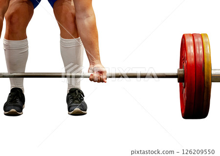 performing deadlift man athlete in powerlifting competition isolated on white background performing deadlift man athlete in powerlifting competition isolated on white background 126209550