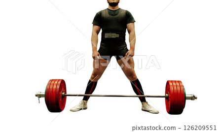 man athlete get ready deadlift at powerlifting competition isolated on white background man athlete get ready deadlift at powerlifting competition isolated on white background 126209551