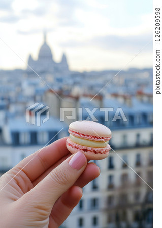 closeup persons hand holding pink yellow 126209598