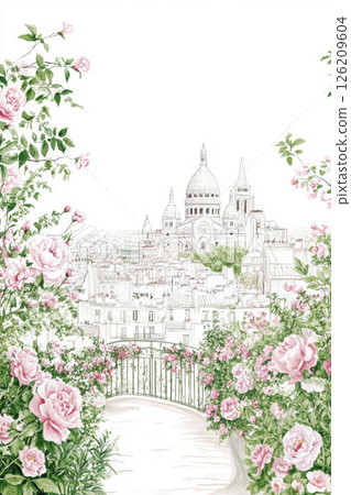 detailed illustration serene cityscape prominent basilica 126209604