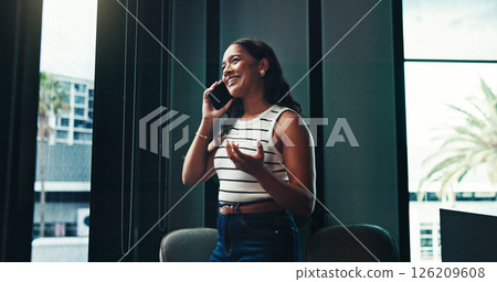 Office, businesswoman and journalist with phone call for communication, talking and questions to source. Below, smile and publication editor with mobile for news verification, discussion and contact Office, businesswoman and journalist with phone call for communication, talking and questions to source. Below, smile and publication editor with mobile for news verification, discussion and contact 126209608