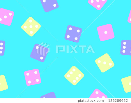 Seamless pattern of dice. Multicolored dice, top view. Casino dice game. Design for apps, banners, booklets, covers. Vector illustration Seamless pattern of dice. Multicolored dice, top view. Casino dice game. Design for apps, banners, booklets, covers. Vector illustration 126209632