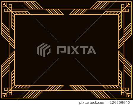 Art deco frame. Vintage linear border. Design a template for invitations, leaflets and greeting cards. Geometric golden frame. The style of the 1920s - 1930s. Vector illustration Art deco frame. Vintage linear border. Design a template for invitations, leaflets and greeting cards. Geometric golden frame. The style of the 1920s - 1930s. Vector illustration 126209640