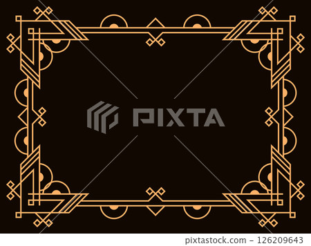 Art deco frame. Vintage linear border. Design a template for invitations, leaflets and greeting cards. Geometric golden frame. The style of the 1920s - 1930s. Vector illustration Art deco frame. Vintage linear border. Design a template for invitations, leaflets and greeting cards. Geometric golden frame. The style of the 1920s - 1930s. Vector illustration 126209643