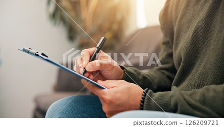 Waiting room, hands and man with clipboard for writing information, insurance form and medical history. Healthcare, hospital and person with checklist for wellness, appointment and consultation Waiting room, hands and man with clipboard for writing information, insurance form and medical history. Healthcare, hospital and person with checklist for wellness, appointment and consultation 126209721