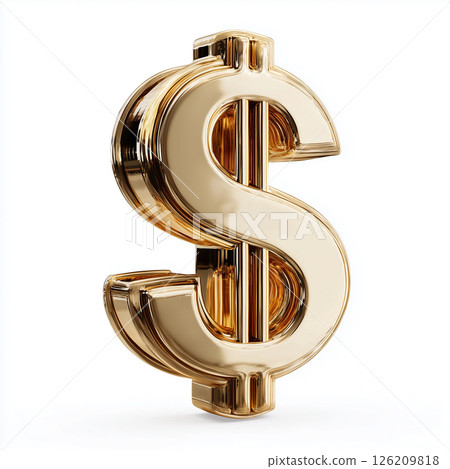 A luxurious gold dollar sign 3D icon. White background. Dollar sign image ideal for finance, investment and asset management 126209818