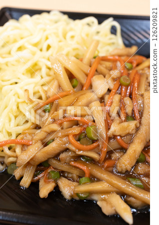 Delicious shredded pork fried noodles bento 126209821