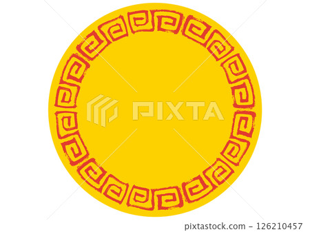 中式風格畫框。用筆觸手繪的閃電圖案。紅色和黃色的圓圈 126210457
