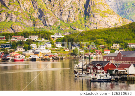 Fjord and mountains landscape. Lofoten islands Norway Fjord and mountains landscape. Lofoten islands Norway 126210683