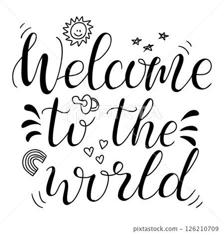 Hand drawn vector lettering with baby doodles 126210709