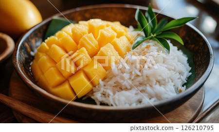 Delightful Thailand mango sticky rice dish 126210795