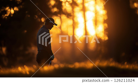silhouette golfer sunset golf course sensitive 126211024