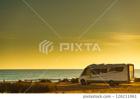 Camper car on beach, camping on nature Camper car on beach, camping on nature 126211061