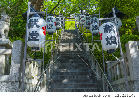 Kobe Kitano Tenmangu Shrine: Stone torii gates and stone steps surrounded by fresh greenery Kobe Kitano Tenmangu Shrine: Stone torii gates and stone steps surrounded by fresh greenery 126211143