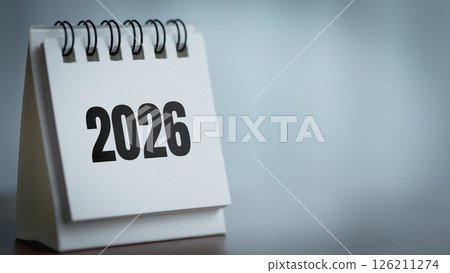 2026 new year calendar on wood table. 126211274