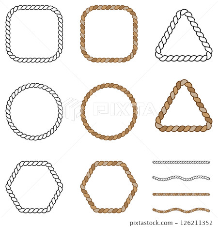 Set of decorative frames and lines with rope motifs Natural colors and line drawings 126211352