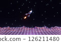 abstract 3d render illustration with cartoon retro rocket in outer space 126211480