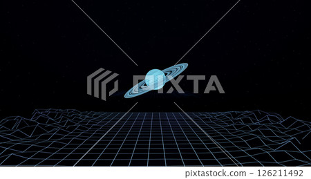 planet in space, 3d render, retro styled 126211492