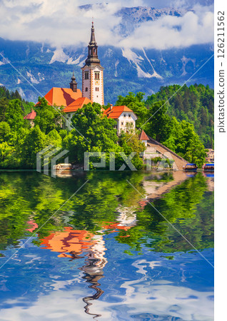 Bled Lake, Slovenia. Iconic sprintime landscape in Julian Alps Bled Lake, Slovenia. Iconic sprintime landscape in Julian Alps 126211562