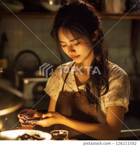 Girl making chocolate Girl making chocolate 126211582