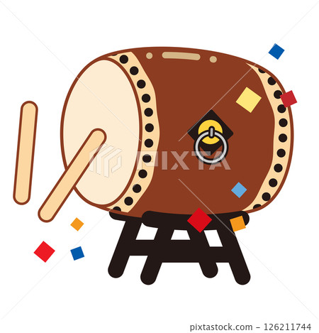 鼓和五彩紙屑的節日圖像插圖 126211744