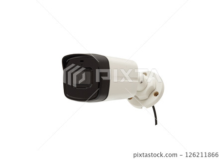 Modern outdoor surveillance camera isolated on white background, security device for monitoring and protection. 126211866