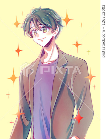 Refreshing man, black hair, glitter 126212002