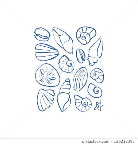 Premade summer poster with hand drawn sea elements in minimalist blue and white style for beach decor and kids room wall art Premade summer poster with hand drawn sea elements in minimalist blue and white style for beach decor and kids room wall art 126212393