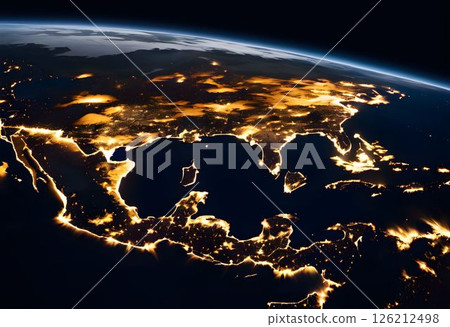 Golden City Lights Sparkling from Space 126212498
