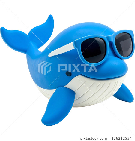 Cute whale clay figurine wearing sunglasses 126212534