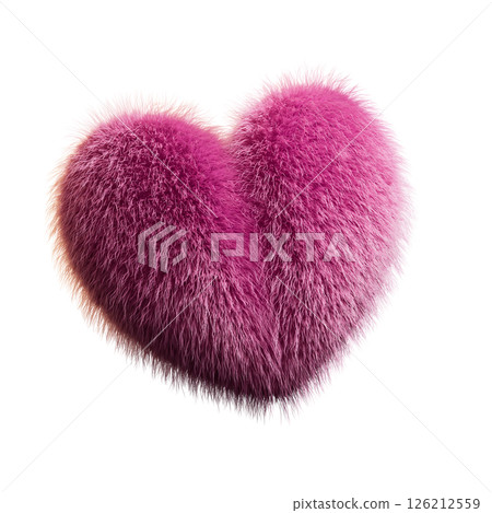 Fuzzy Pink Heart Illustration with Textured Fur Effect on White Background 126212559