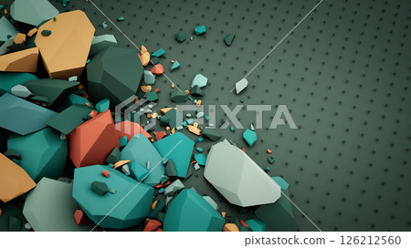 Abstract Colorful Geometric Stones with Minimalist Design on Grey Background 126212560