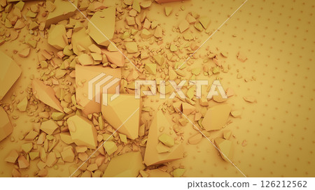 Abstract Yellow Fragmented 3D Geometric Composition with Irregular Broken Pieces 126212562