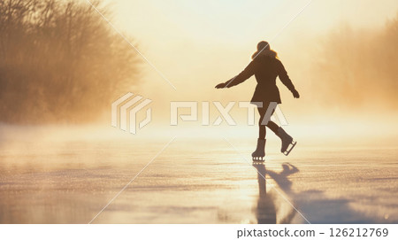 woman ice dawn silhouette lake dusk woman ice dawn silhouette lake dusk 126212769