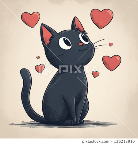 illustration cat hearts head stylized surrounded illustration cat hearts head stylized surrounded 126212910