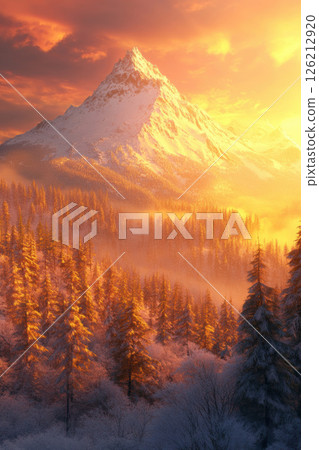 winter landscape sunset mountain background prominent 126212920