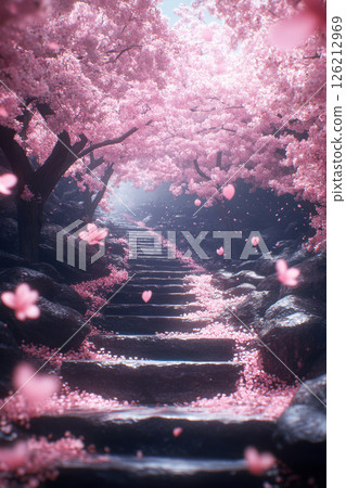 cherry blossom pathway artpink blossoms terrain 126212969