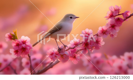 bird branch blossoms hint wings tail 126213000