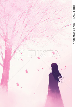 woman dress tree blossoms digital painting 126213003