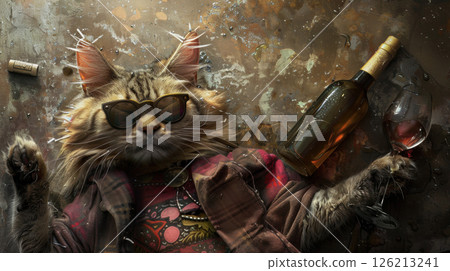 portrayal cat outfit bottle wine glass 126213241