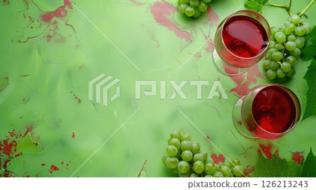 aerial view grapes wine glasses background 126213243