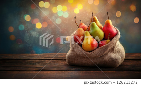 table sack pears background lights atmosphere 126213272