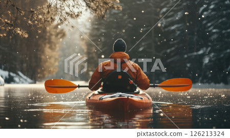 person jacket kayak river hat forest 126213324