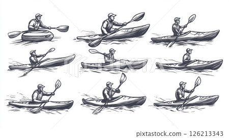 illustration person kayak hat shirt paddle illustration person kayak hat shirt paddle 126213343