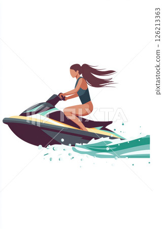 illustration woman jet ski hair swimsuit 126213363