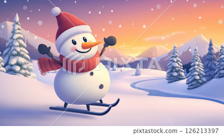 winter scene snowman foreground hat santa winter scene snowman foreground hat santa 126213397