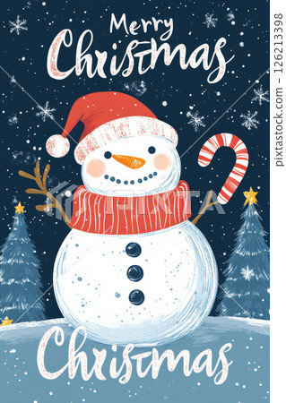card snowman hat candy background snowflakes 126213398